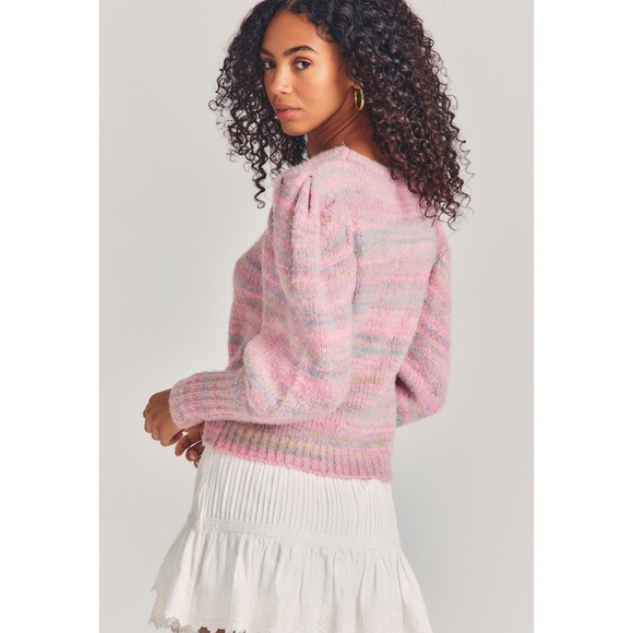 LoveShackFancy Aquarius Pullover Chunky Knit Sweater Pink Cloud Puff Sleeve - Picture 2 of 8